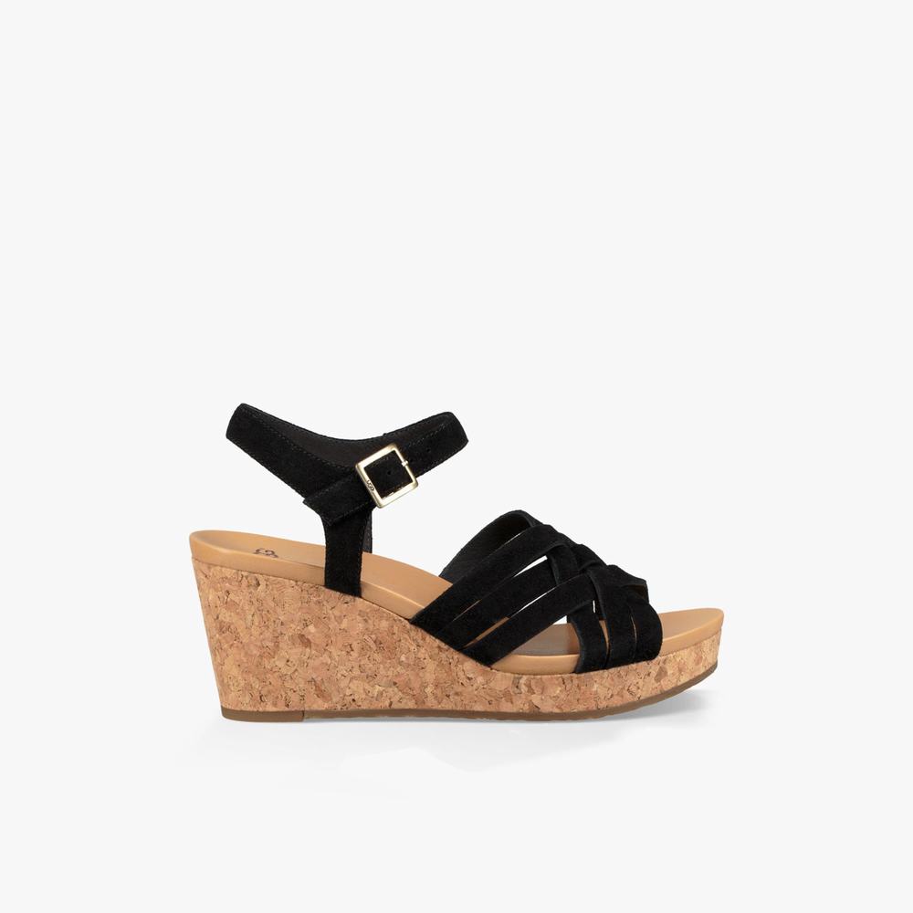 Sandale UGG Uma Wedge Femme Noir Soldes 618BOAZU